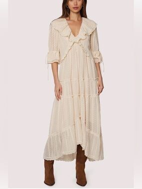 NWT Swiss dot maxi dress ivory cream chiffon ruffle prairie boho